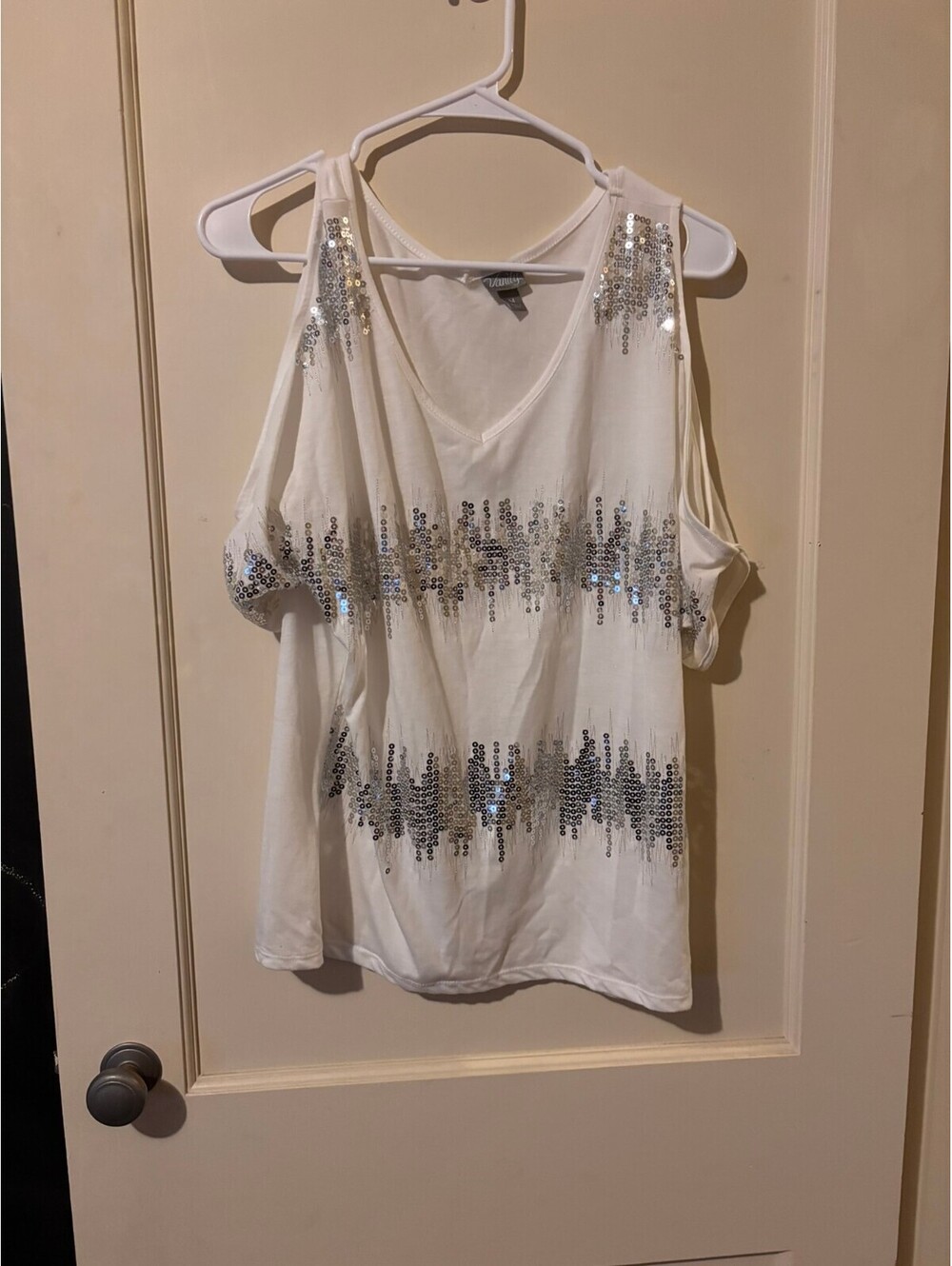 Vanity white sequin cold shoulder top Medium